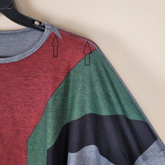 Go Couture Size XL Colorblock Top Long Sleeve Gray Green Red Black - Picture 10 of 12